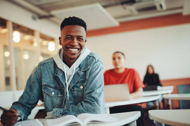 male student at desk